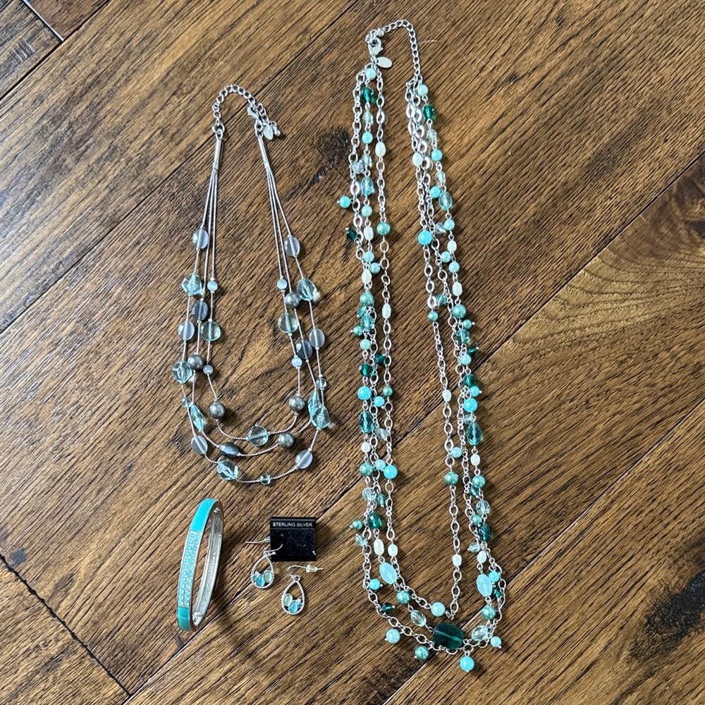 Lia Sophia Turquoise Multi-Strand Beaded Women’s Necklace and Earring Set